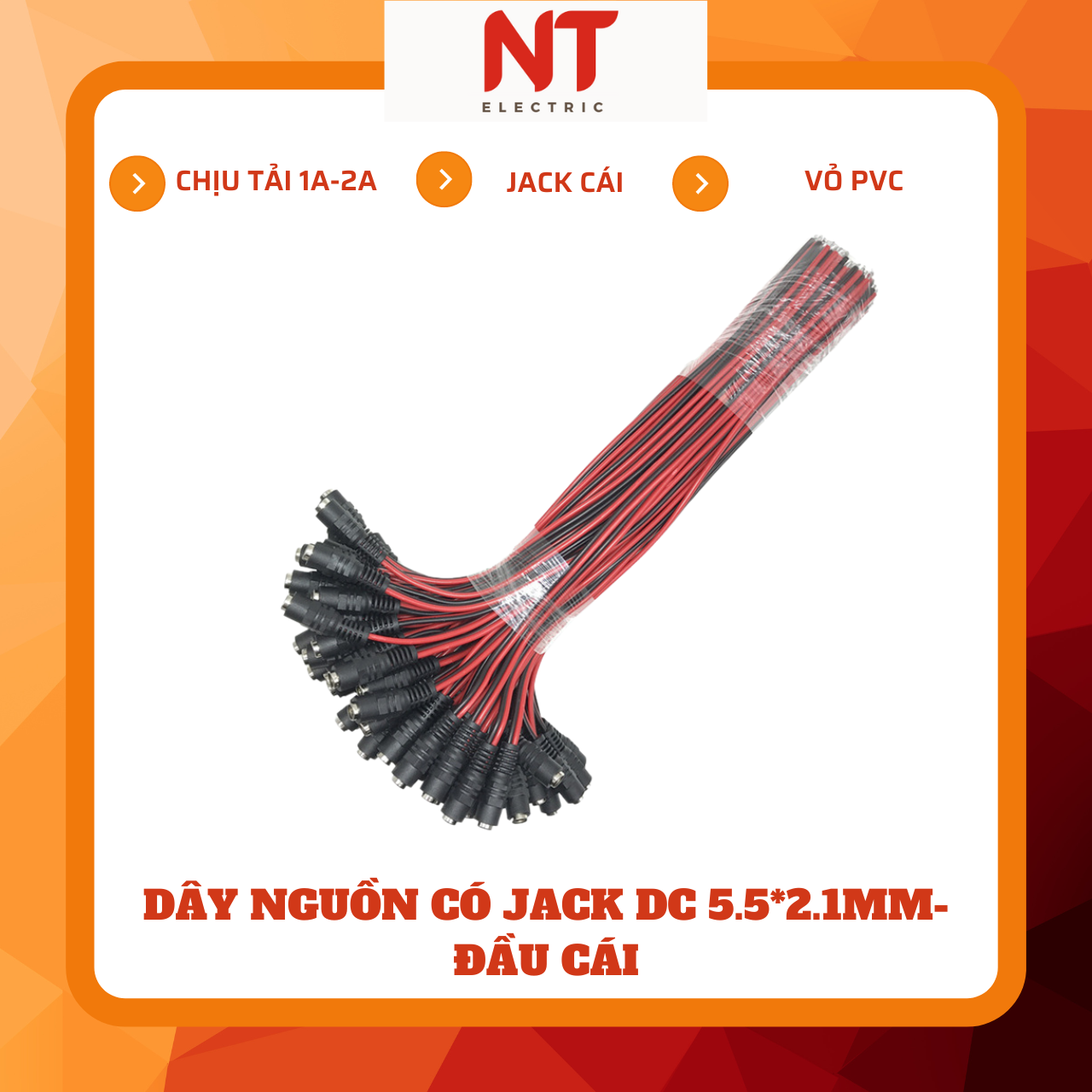 Dây nguồn có jack DC 5.5*2.1mm, đầu cái (combo 4 dây)