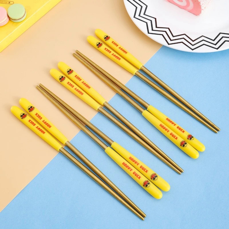 Set 5 đôi đũa inox chú vịt vàng