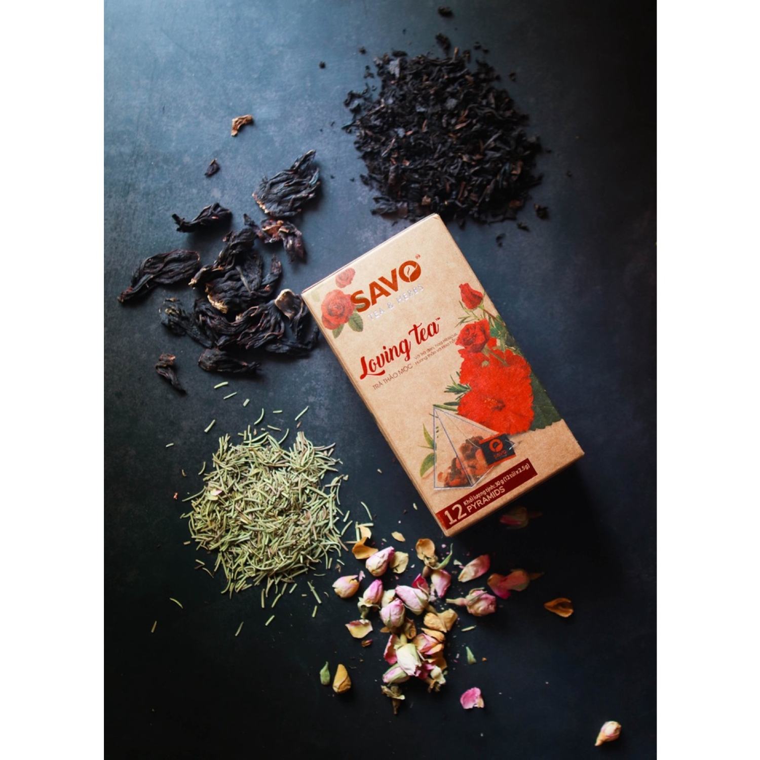 Trà Loving SAVO - Trà thảo mộc (trà đen, hoa hồng, hibiscus, hương thảo)