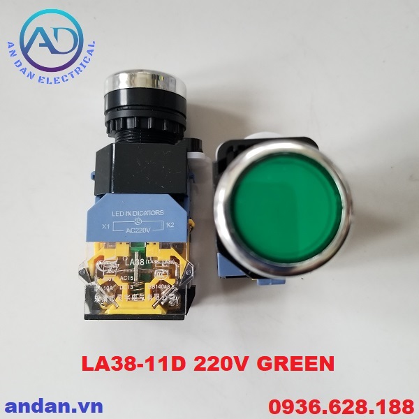 Nút nhấn, nút ấn, nút đề có đèn 220vac phi 22mm la38-11d - nhấn nhả, la38-11ds - nhấn giữ