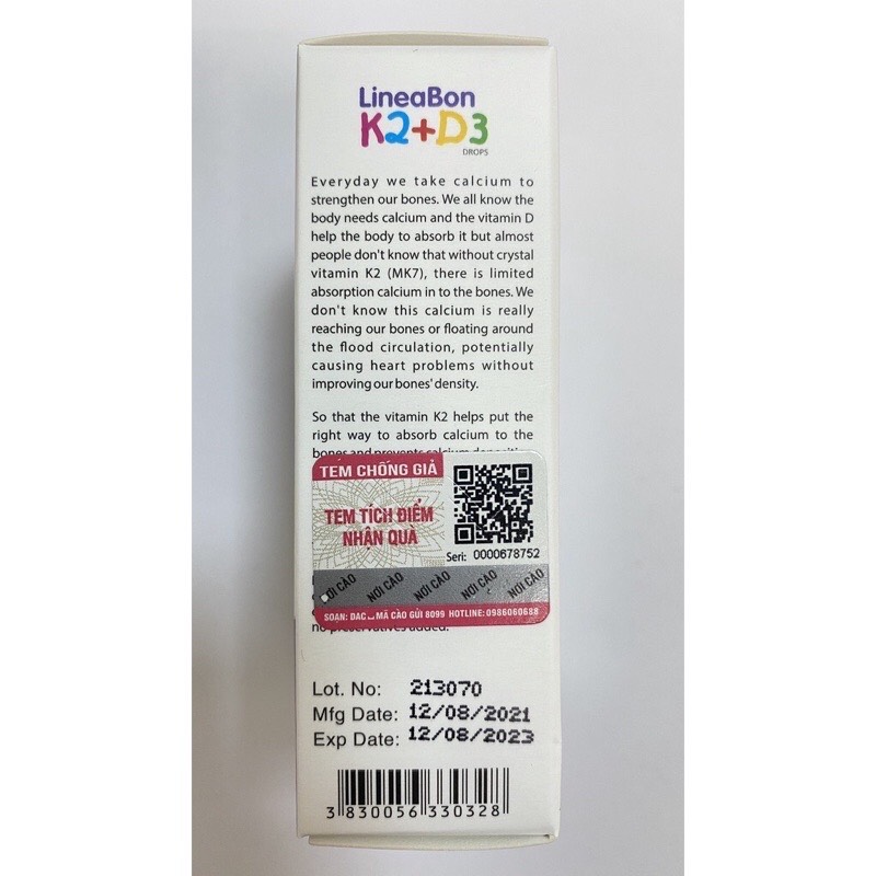 Vitamin tăng chiều cao Lineabon D3K2 (lọ 10ml)[Kèm Quà Tặng]