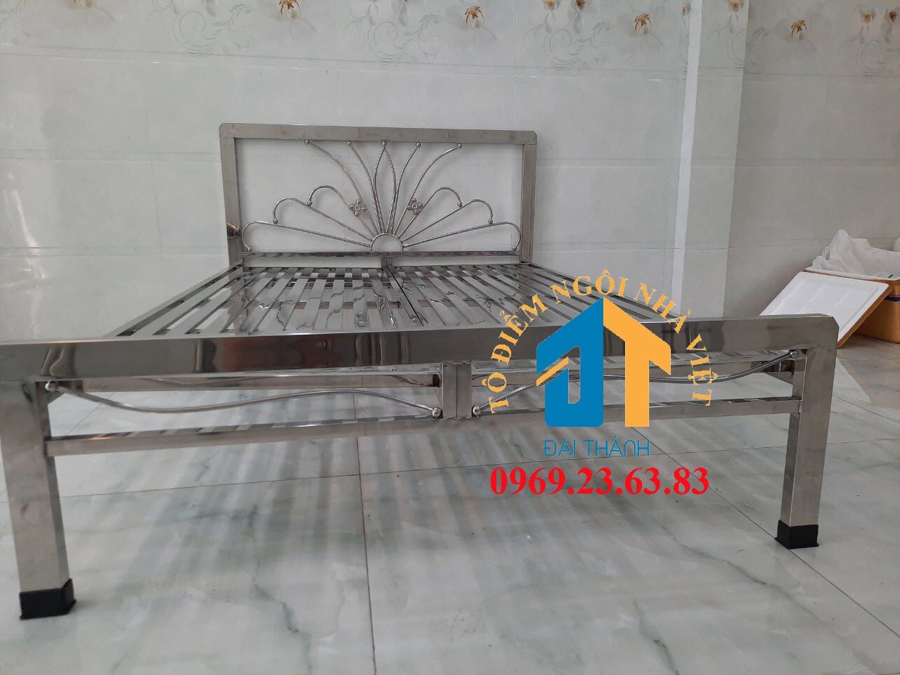 Giường  inox vuông không  Nệm  đầu  Giường  1m8x2m - Nội Thất Đại Thành