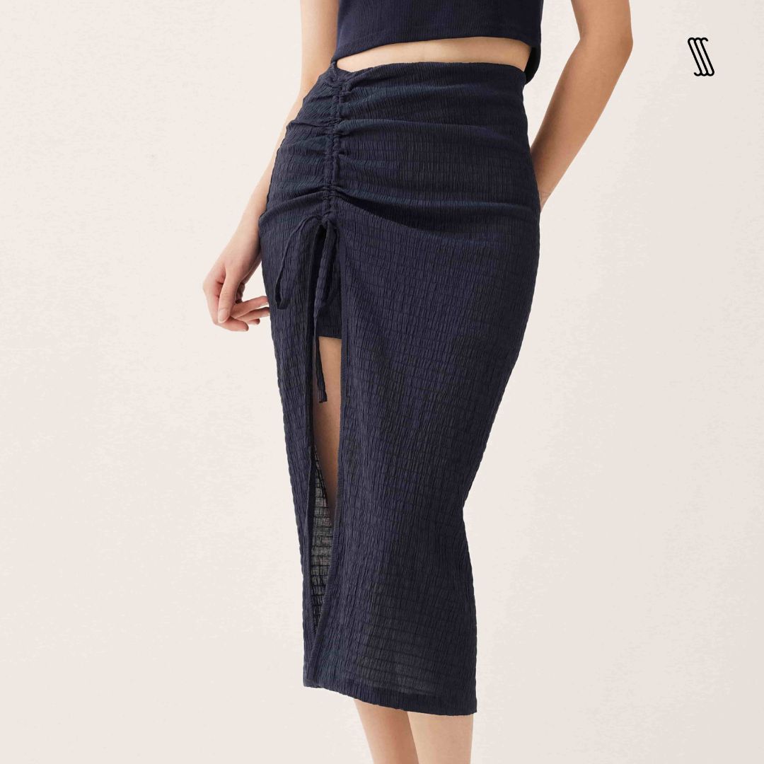 Chân váy nữ SSSTUTTER có dây rút xẻ tà SPLIT MIDI SKIRT