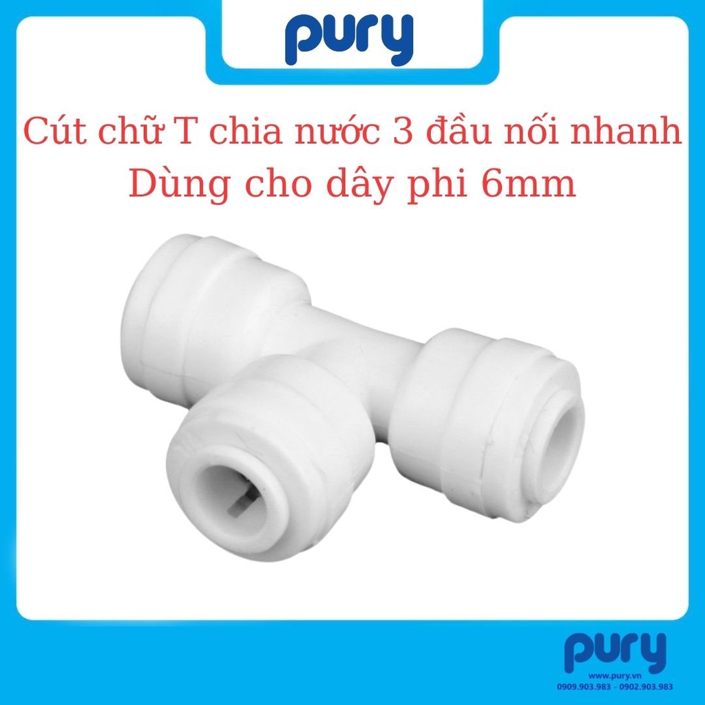Cút chữ t chia nước 3 đầu nối nhanh - dùng cho dây phi 6mm