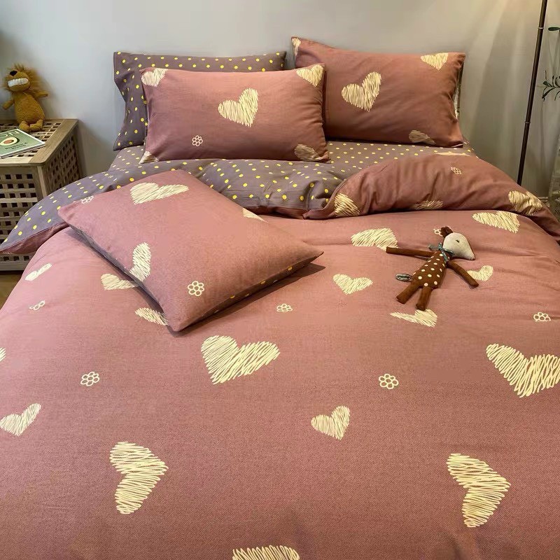 Bộ chăn ga gối cotton poly - Mẫu tim sweet xinh.