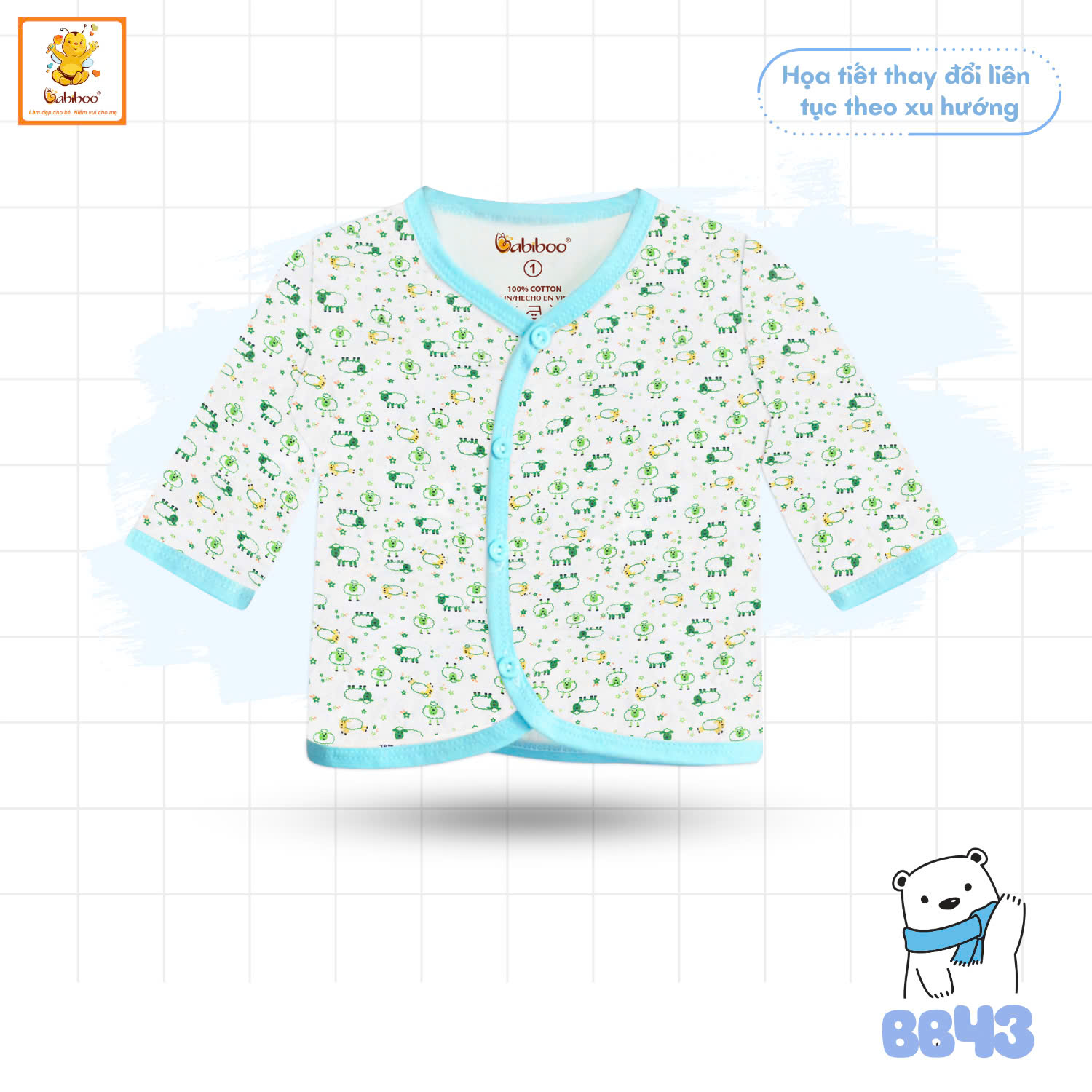 SƠ SINH -ÁO CỔ TIM TAY DÀI IN HÌNH BABIBOO BB43