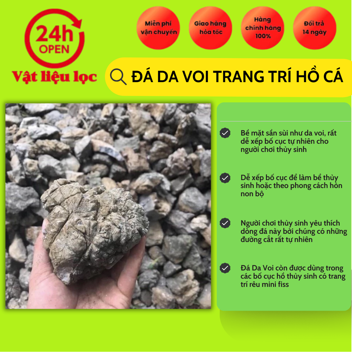 Đá Da voi trang trí setup bể cá cảnh thuỷ sinh (1kg)