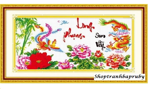 Tranh thêu long phụm sum vầy a469 kích thước 108 x 51 cm