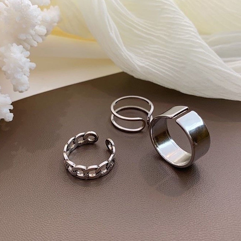 Set 3 nhẫn bóng 2 lớp n08 kiểu mở có thể điều chỉnh