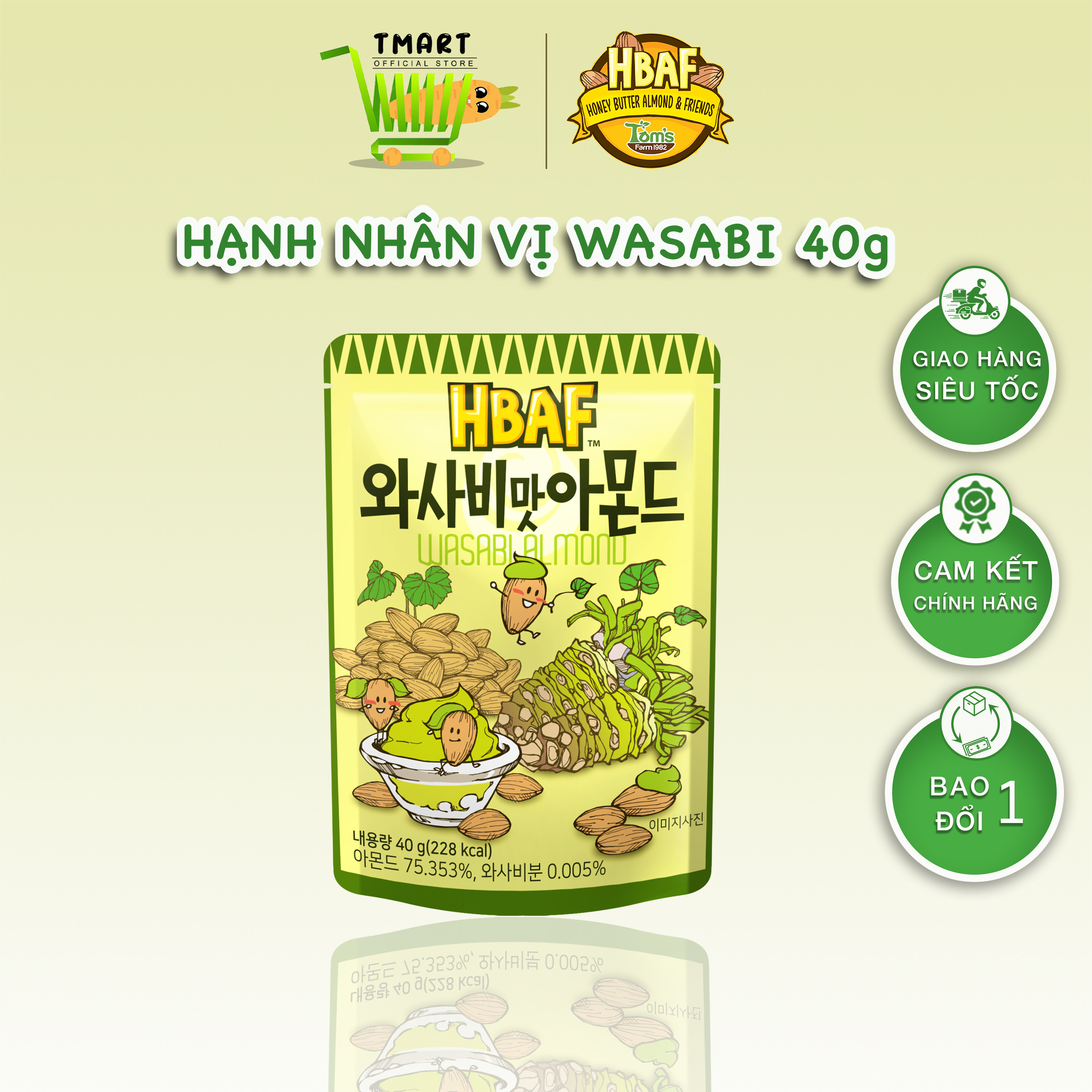 Hạt Hạnh nhân tẩm Vị HBAF Hàn Quốc 40g