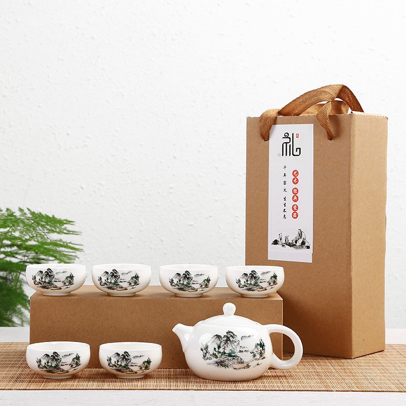 Bộ ấm chén pha trà bằng sứ trắng cao cấp