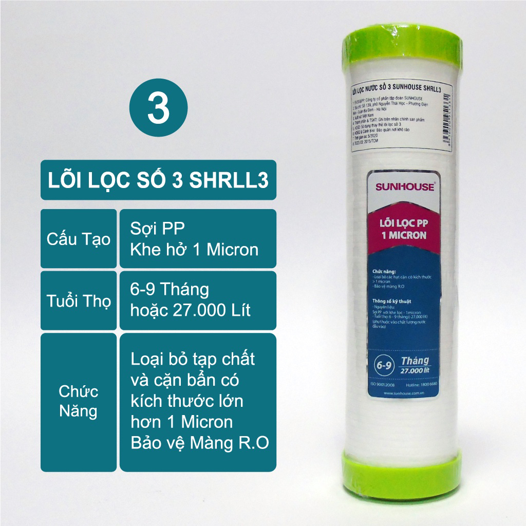 Bộ 3 lõi lọc nước số 1,2,3 SUNHOUSE