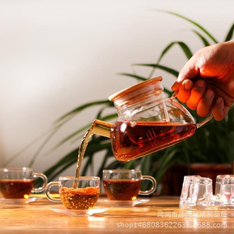 (HÀNG ĐẸP) set ấm chén trà thuỷ tinh nắp tre dung tích 600ml
