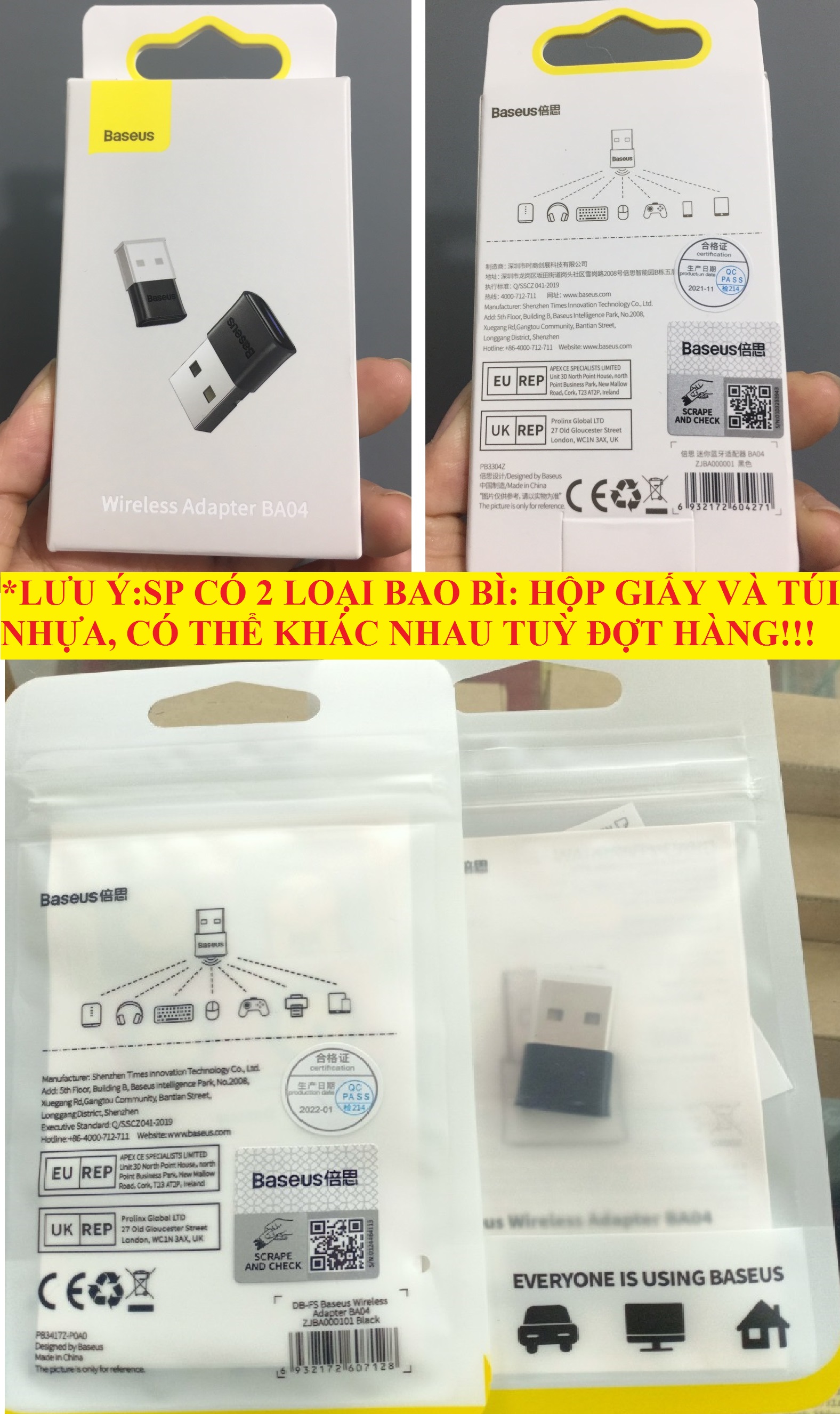 USB Bluetooth / thiết bị tạo bluetooth cho máy tính Baseus Wireless Adapter BA04