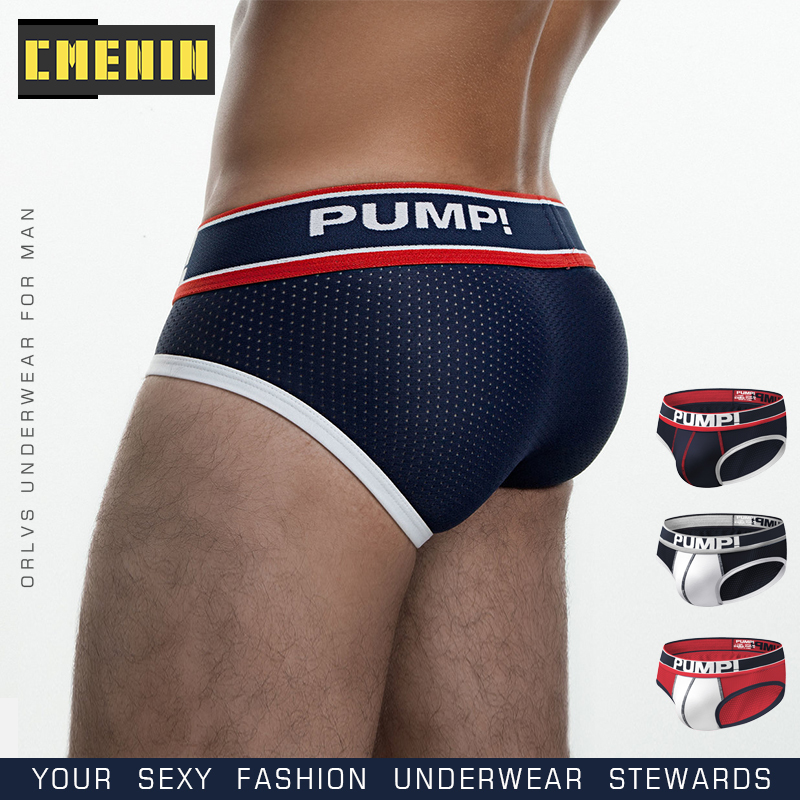 (1 Pieces) PUMP Tight Polyester Sexy Underwear Men Jockstrap Briefs New Arrival Men Bikini Underpants Male Panties Letter Mens Innerwear H389