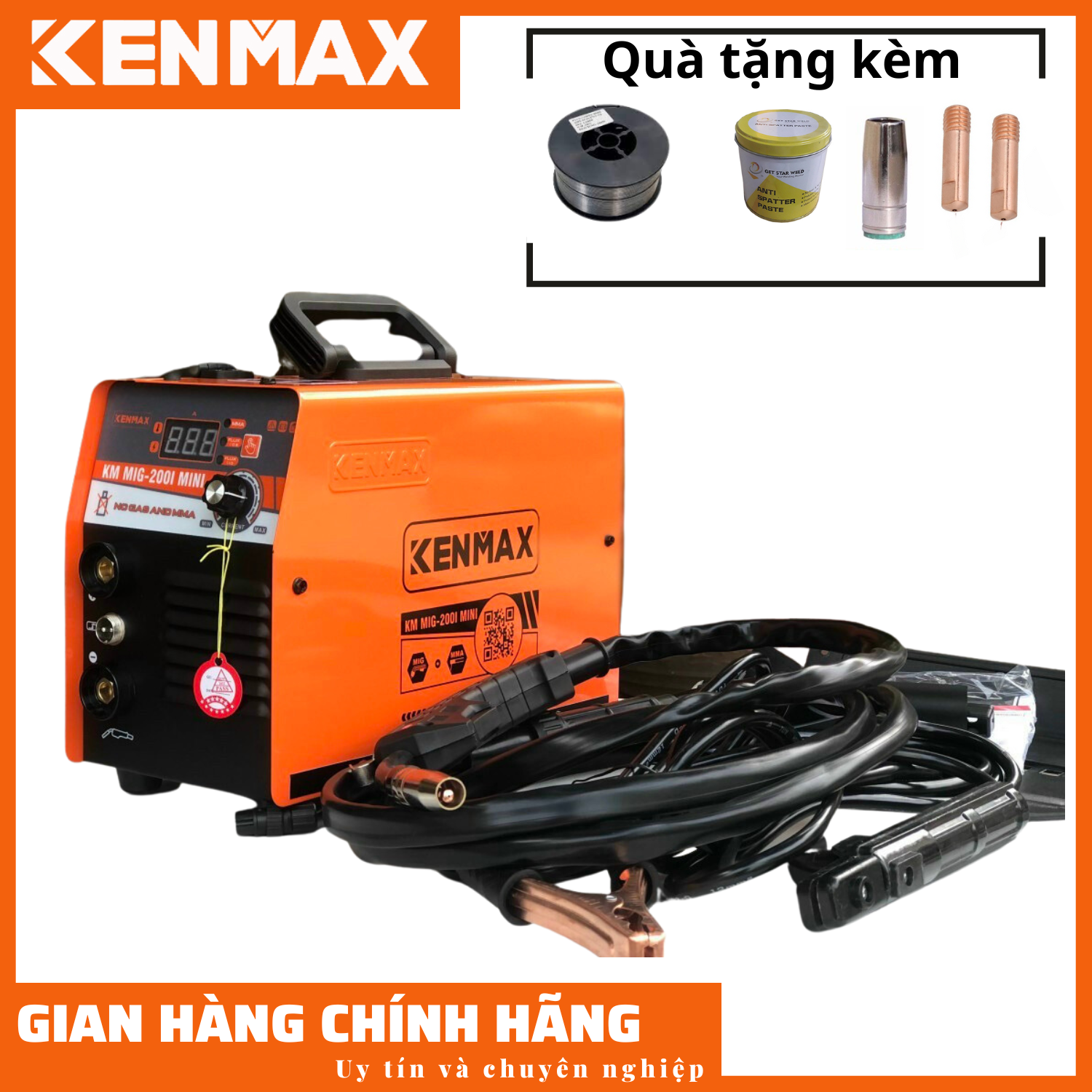 Máy hàn mig 2 chức năng KM Mig 200I KENMAX (Tặng kèm cuộn dây 1kg, hộp sáp hàn, chụp khí, 2 béc hàn)