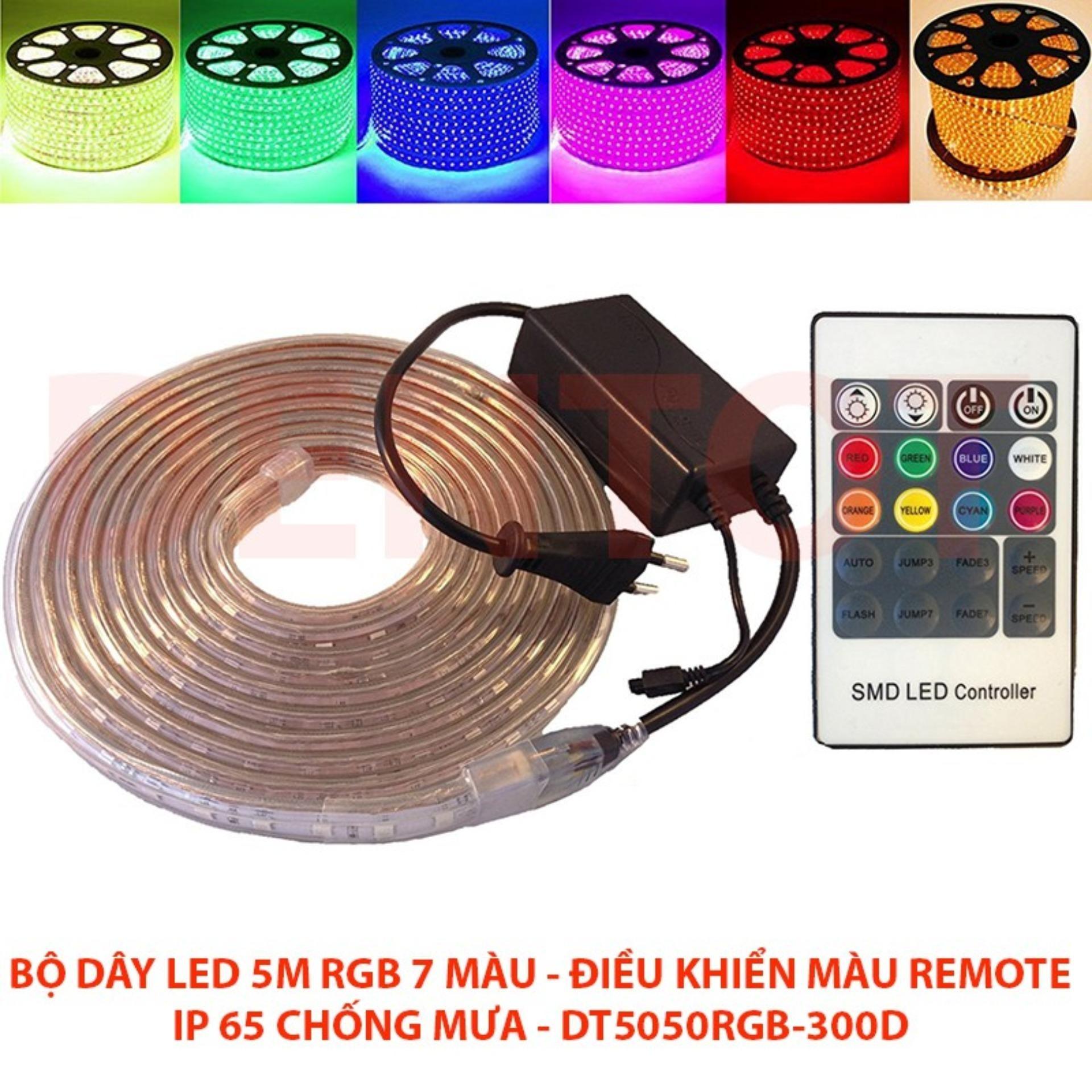 Bộ COMBO Đèn led dây hắt trần thạch cao 5050RGB - đổi 7 màu cho chu vi 25m + Nguồn + Bộ khiển