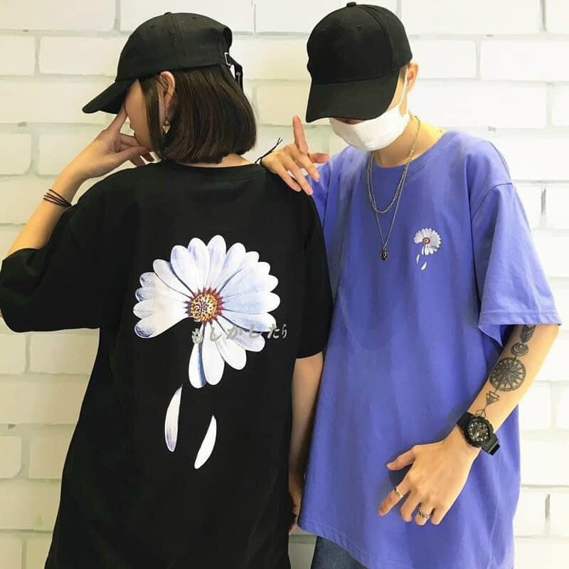 [HCM]Áo thun cặp đôi nam nữ tay lỡ form rộng chất cotton chuẩn UNISEX in hình hoa cúc kèm ảnh thật