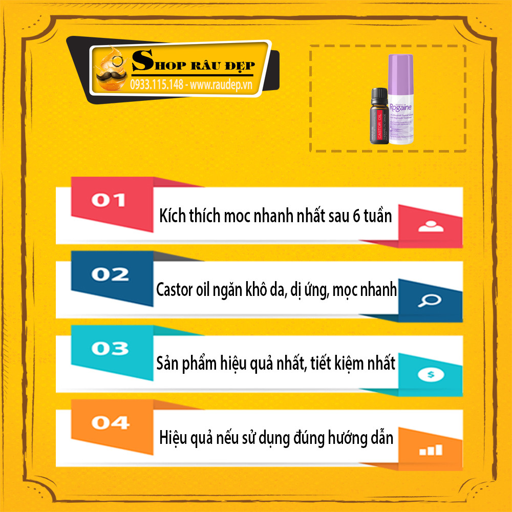 Minoxidil 2% Rogaine Dạng Lỏng + Castor 0il Mọc Lông Mày Nữ