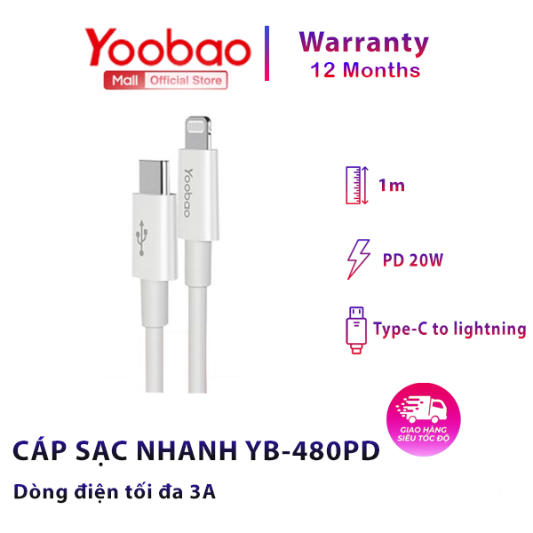 Bộ Sạc Nhanh Yoobao Y740 PD 20W cho điện thoại iphone 8/X/11/12/13/14 USB-C to IPHONE ,Cáp Sạc Nhanh Type C tương thích Samsung/OPPO/VIVO,...Hàng phân phối chính hãng, bảo hành 12 tháng