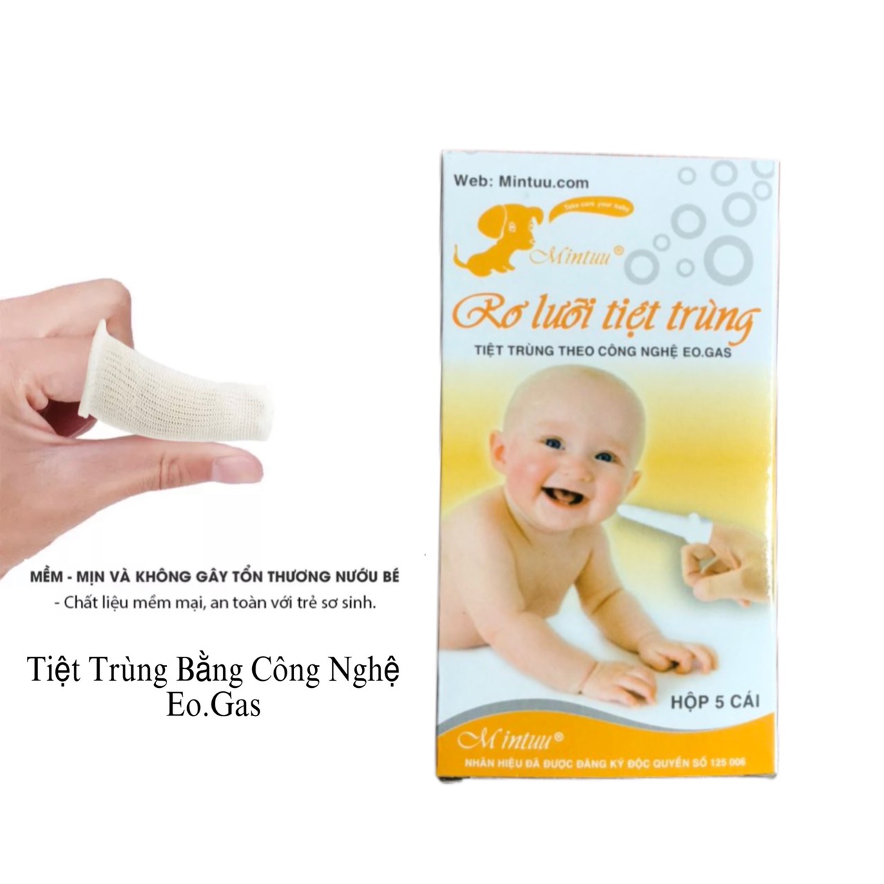 Rơ lưỡi cho bé, gạc rơ lưỡi Mintuu (hộp 5 chiếc)