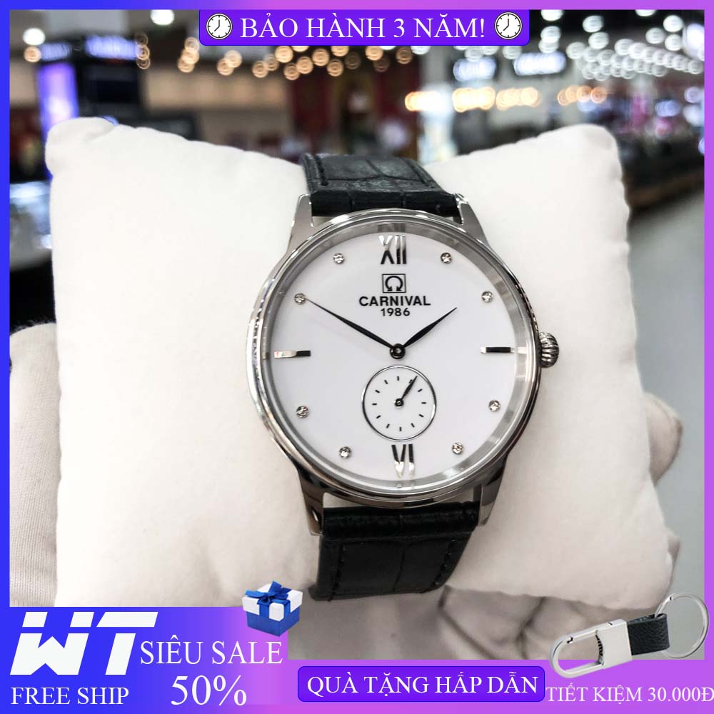 Đồng hồ nam dây da Carnival 8708G mặt kính saphire chống xước, fullbox và bảo hành 3 năm