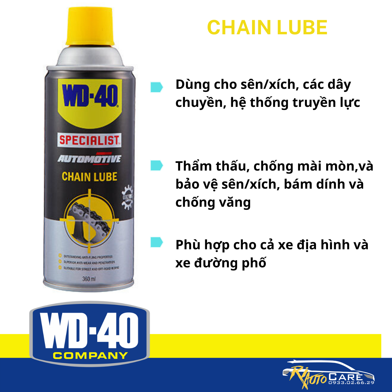 [HCM]Dầu Bảo Dưỡng sên và xích xe máy WD-40 Chain Lube 360ml