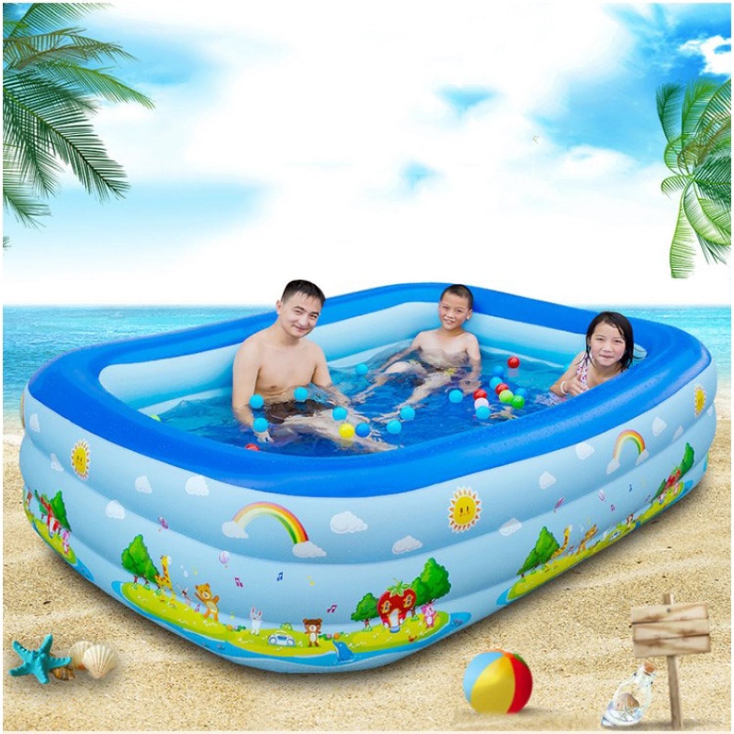 Bể bơi cho bé, hồ bơi trẻ em loại dày hình chữ nhật tặng keo vá 1m2, 1m3, 1m5
