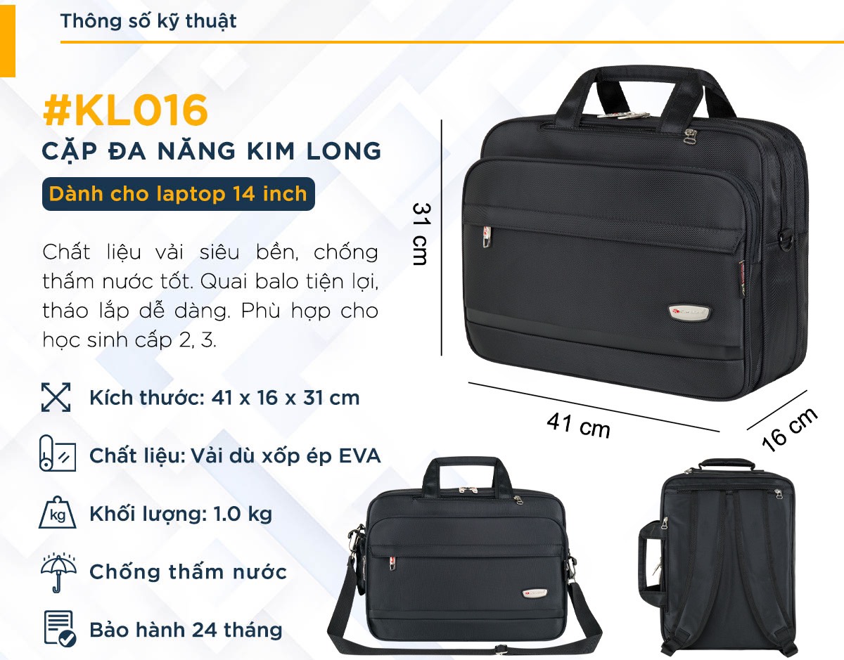 Cặp đen học sinh đa năng Kim Long KL016