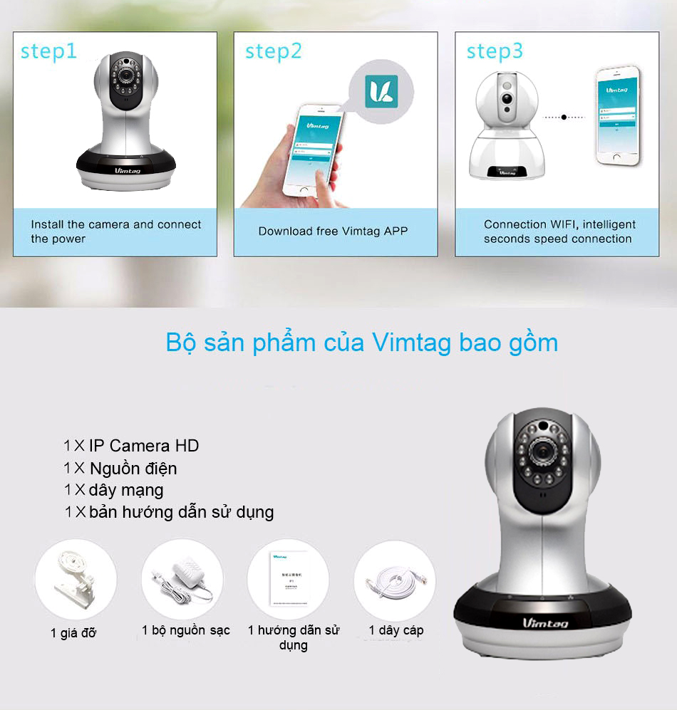 Camera IP WiFi Vimtag VT361- Công nghệ Camera Đám mây USA.