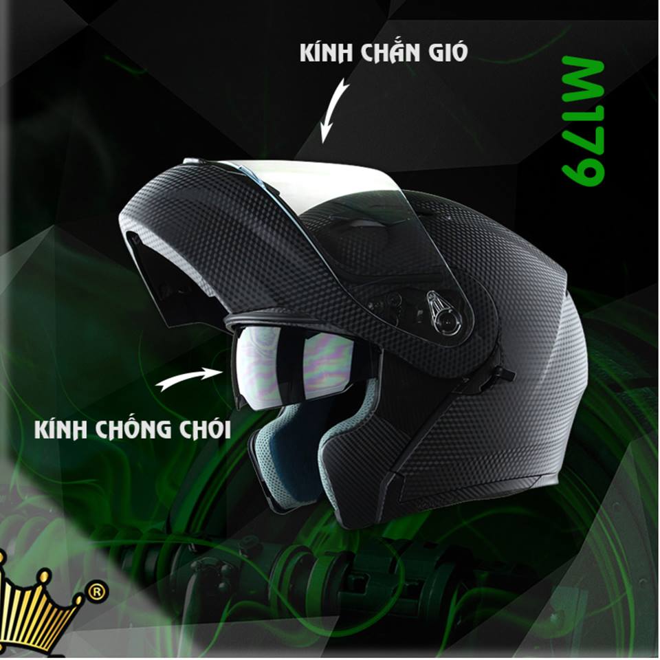 Mũ Bảo Hiểm Fullface Royal M179 - Vân Carbon (Lật Cằm 2 Kính)