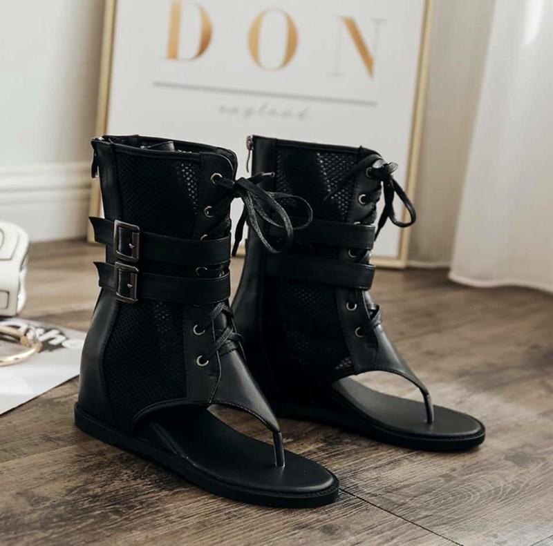 [HCM]Giày boots Nữ xỏ ngón 2 khóa đế độn cổ lửng (B01)