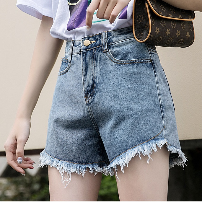 Quần short jean nữ MÀU XANH NHẠT TUA LAI VA1D20