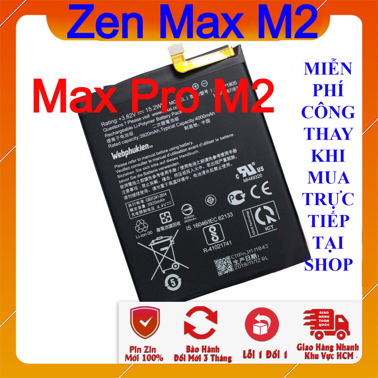 Pin scud cho asus zenfone max m2 , max pro m2 - c11p1805 4000mah