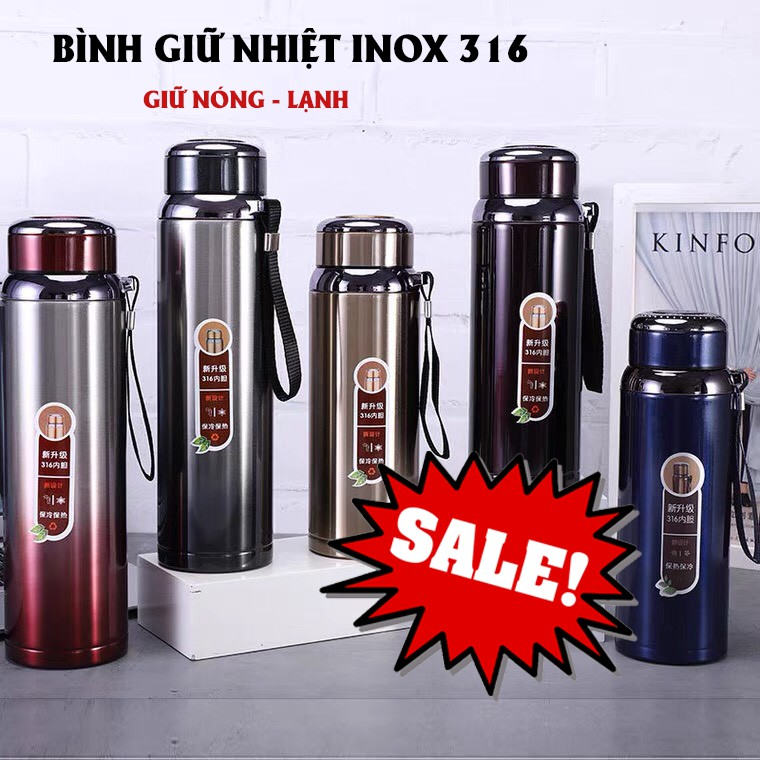 Bình giữ nhiệt 1000 ml giữ nóng, lạnh trên 15H, Bình nhiệt Inox 304/316 Cao Cấp