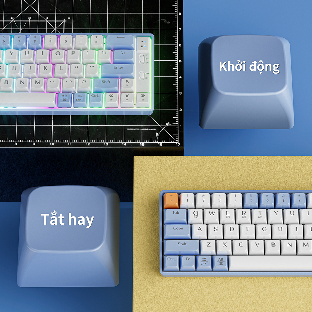 Bàn phím cơ không dây Goojodoq 3 Phương thức kết nối 19 Hiệu ứng ánh sáng RGB GK65 GoldenSwitch Pin Dùng liên tục 7 ngày