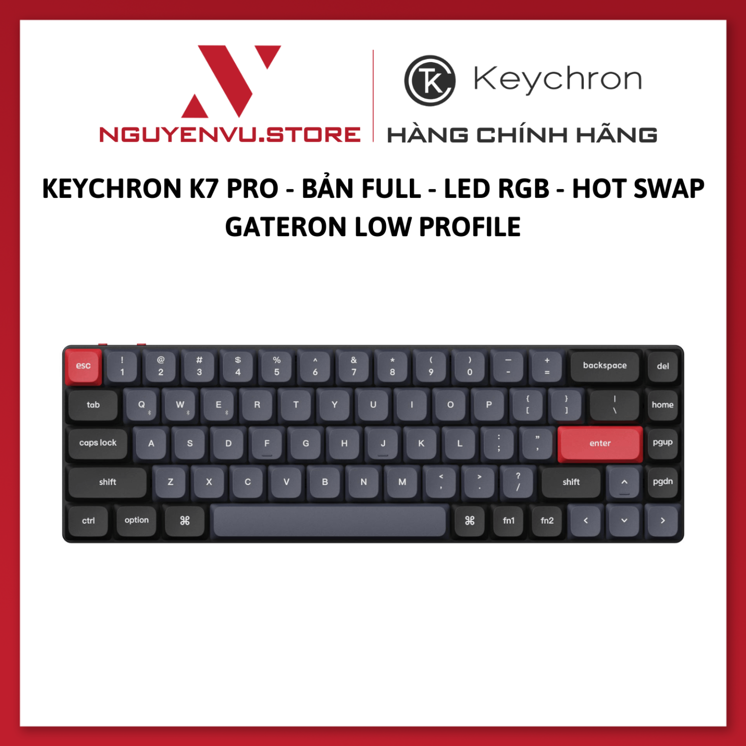 Bàn phím cơ không dây Keychron K7 Pro - Led RGB - Hotswap QMK/VIA - Low Profile Gateron Mechanical - Hàng chính hãng