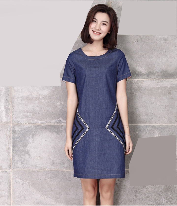 [HCM]Đầm Jean Nữ Suông Phối Kiểu Cách Điệu