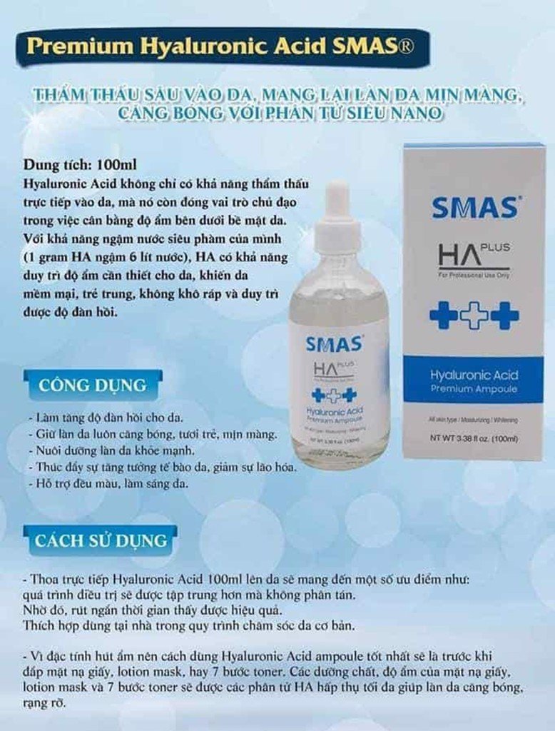 Serum Smas HA Plus Hỗ Trợ Dưỡng Ẩm Sáng Da 100ml