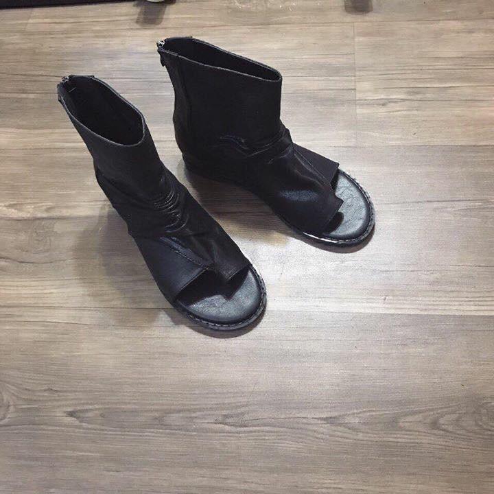 [HCM]Giày boots Nữ Chiến binh xỏ ngón da trơn cổ thấp(B02)