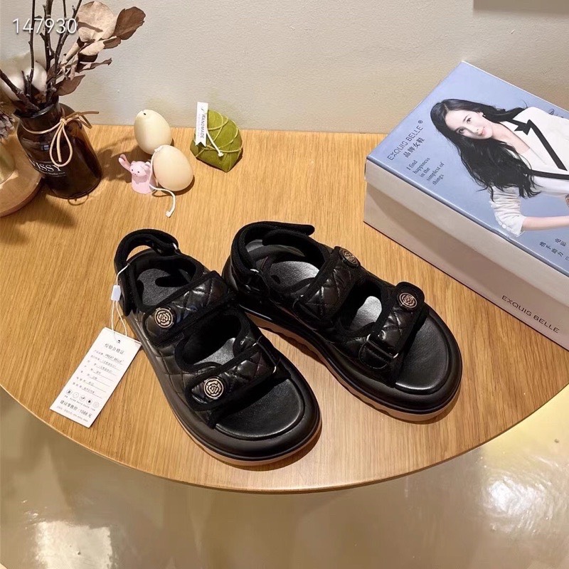 Dép sandal nữ hoa trà đế cao 5cm cao cấp