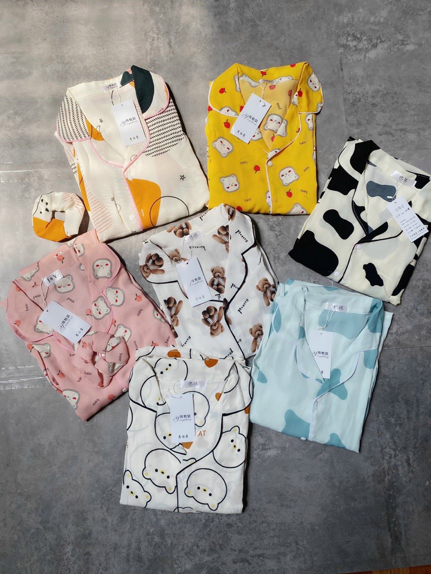 [BỘ PIZAMA NỮ] Bộ Pijama Lụa Áo Cộc Quần Dài, Bộ Đồ Mặc Nhà Chất Lụa Mango Siêu Mềm