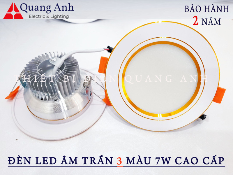 Đèn Led Âm Trần 3 màu 7w Cao cấp. Ánh sáng: 3 chế độ ánh sáng trắng / vàng / trung tính