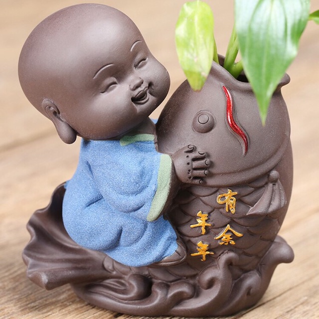 Tượng Tiểu Và Chậu Gốm Cầu Phúc