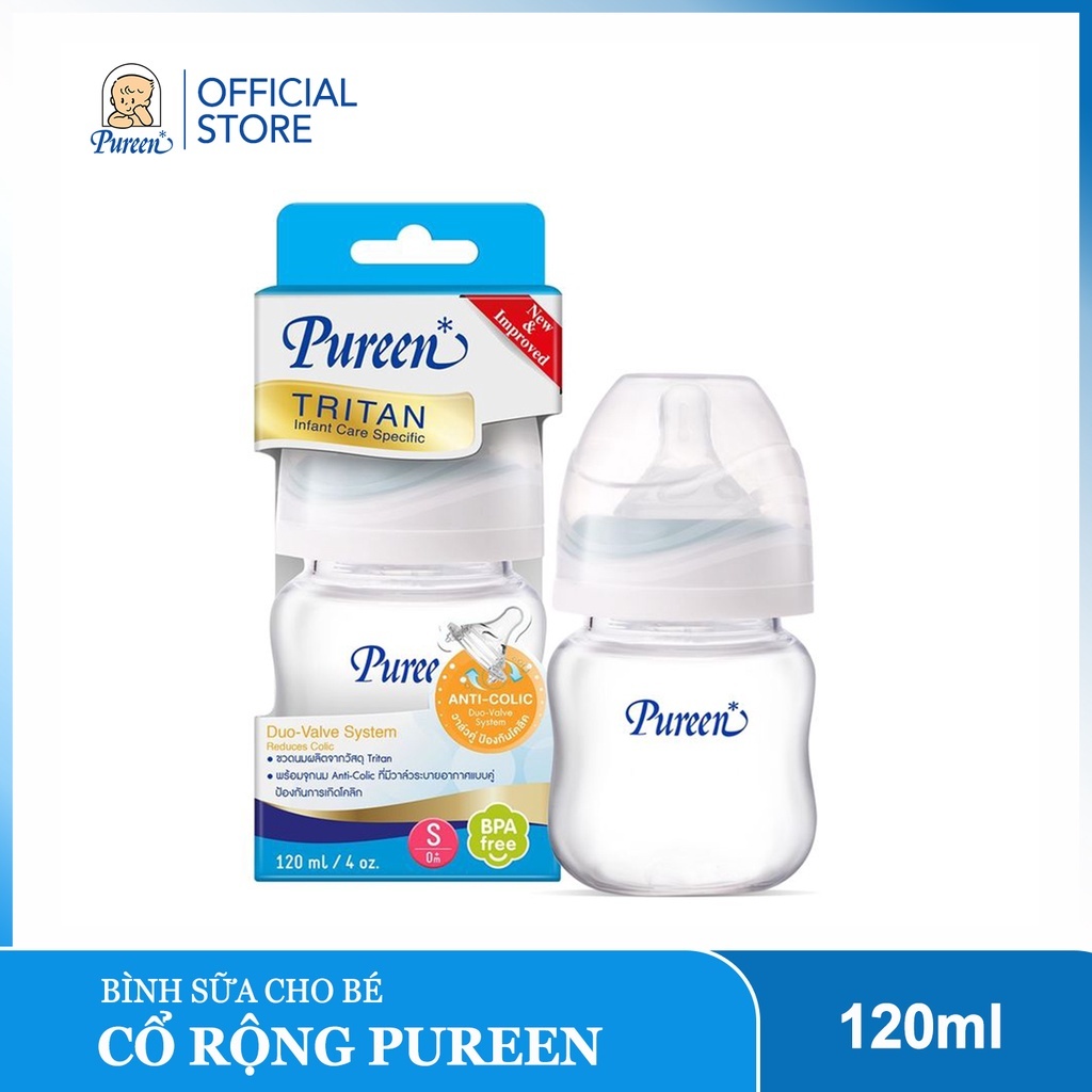 Bình sữa cổ rộng Pureen núm ty silicon - 120ml/250ml