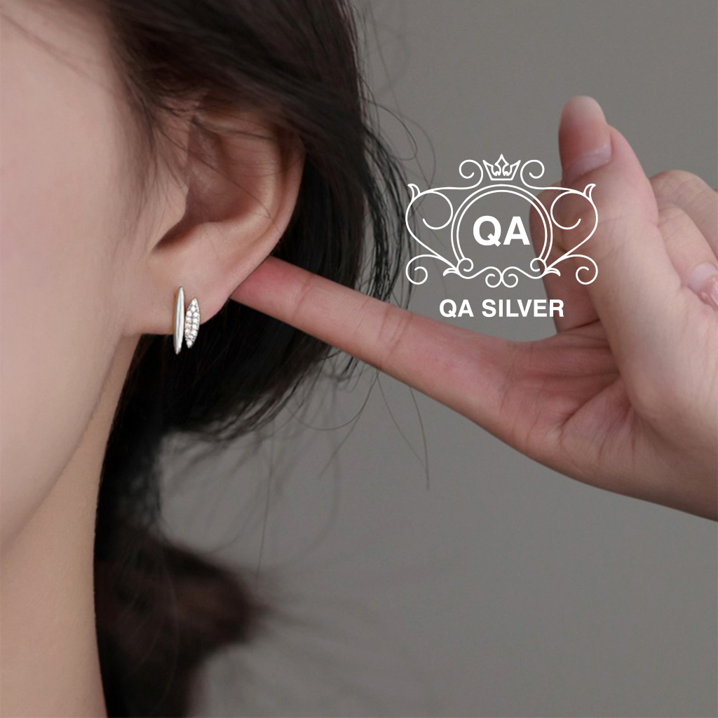 Khuyên tai bạc 925 song song layer khảm đá hai tầng bông nam nữ hình học S925 LAYER QA SILVER Earrings EA231209