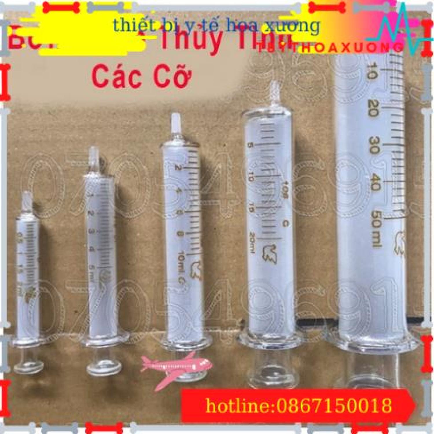 Bơm tiêm thuỷ tinh các kích cỡ 5ml, 10ml, 20ml, 30ml, 50ml, 100ml