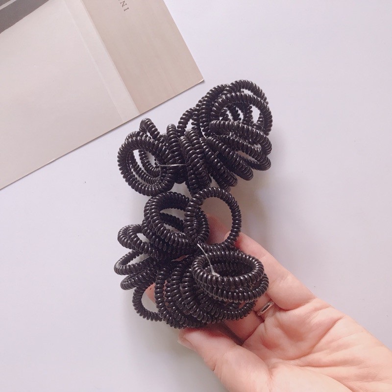 SET 5 cột tóc lò xo màu đen PHỤ KIỆN 68 (có thể làm vòng tay móc khóa)
