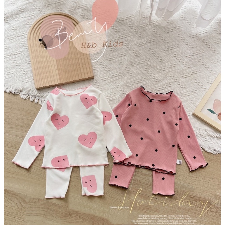 [SET BÉ GÁI] Bộ tăm gân trái tim/ chấm bi cực đẹp cho bé gái (8-18kg)
