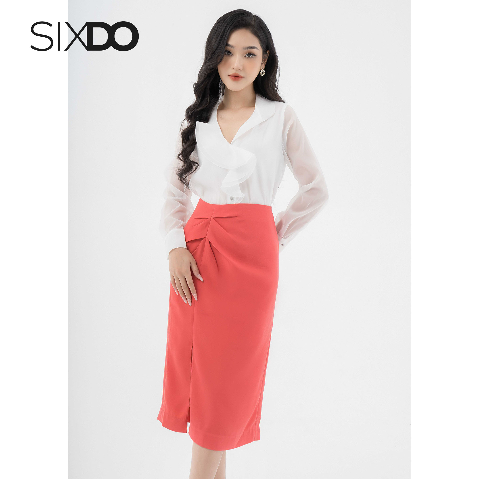 Chân váy nhúm eo xẻ tà SIXDO